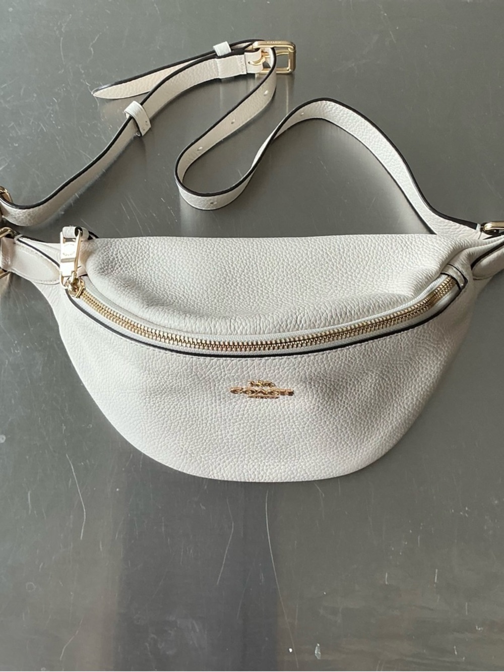 Coach Pebbled Leather Crossbody Belt Bag in White with Gold Hardware
